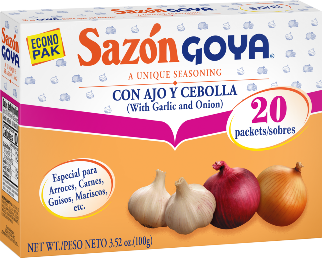 Sazón GOYA con Ajo y Cebolla, caja de 20 sobres, 100 g