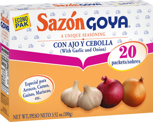 Sazón GOYA con Ajo y Cebolla, caja de 20 sobres, 100 g