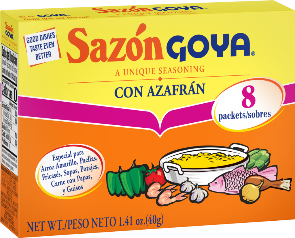Envase de sazón con azafrán para arroces y guisos.